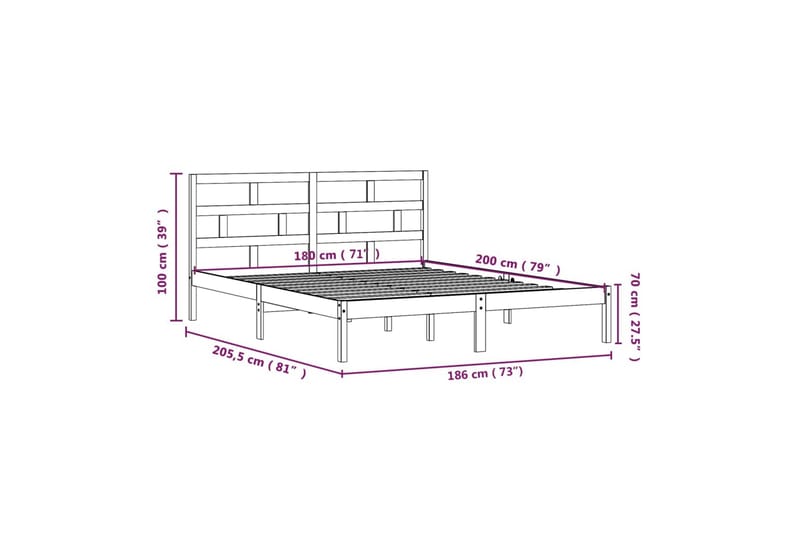 sengeramme 180x200 cm Super King massivt træ - Brun - Møbler - Senge - Sengeramme & sengestel