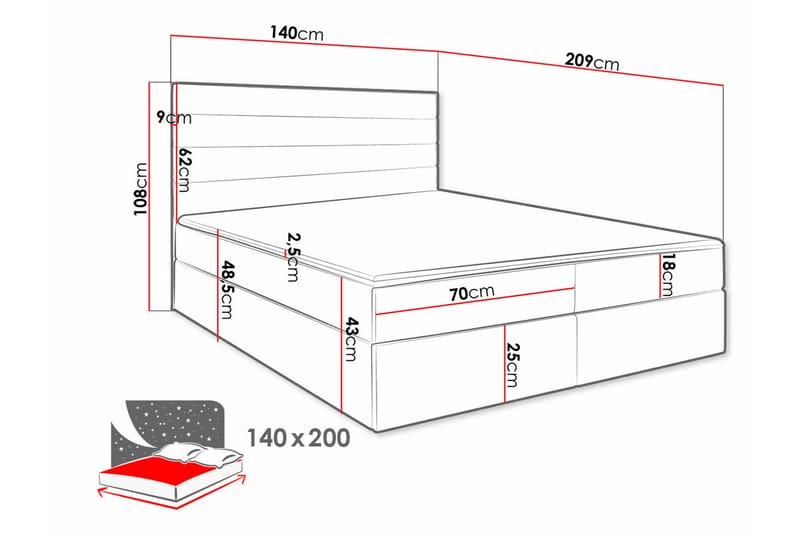 Bandon Sengeramme 140x200 cm - Mørkerød - Møbler - Senge - Sengeramme & sengestel