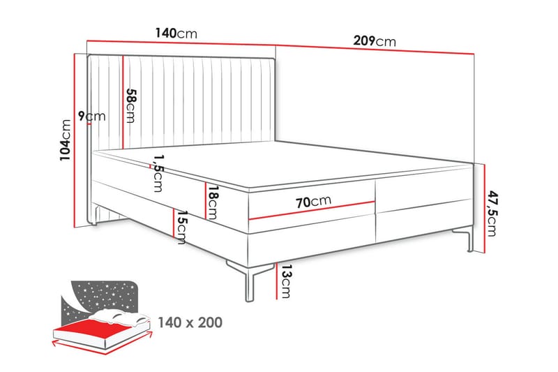 Bandon Sengeramme 140x200 cm - Turkis - Møbler - Senge - Sengeramme & sengestel