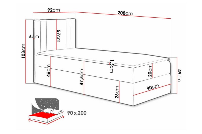 Betvallen Sengeramme 90x200 cm - Rød - Møbler - Senge - Sengeramme & sengestel