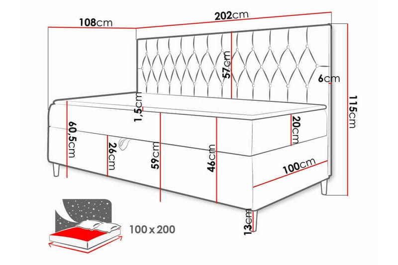 Boisdale Sengeramme 100x200 cm - Blå/Hvid - Møbler - Senge - Sengeramme & sengestel