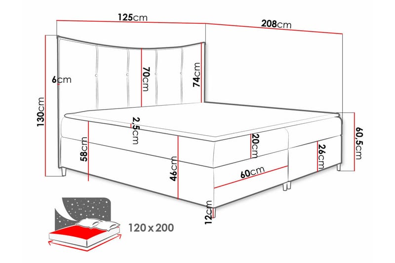 Boisdale Sengeramme 120x200 cm - Mørkerød - Møbler - Senge - Sengeramme & sengestel