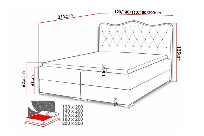 Boisdale Sengeramme 120x200 cm - Rød - Møbler - Senge - Sengeramme & sengestel