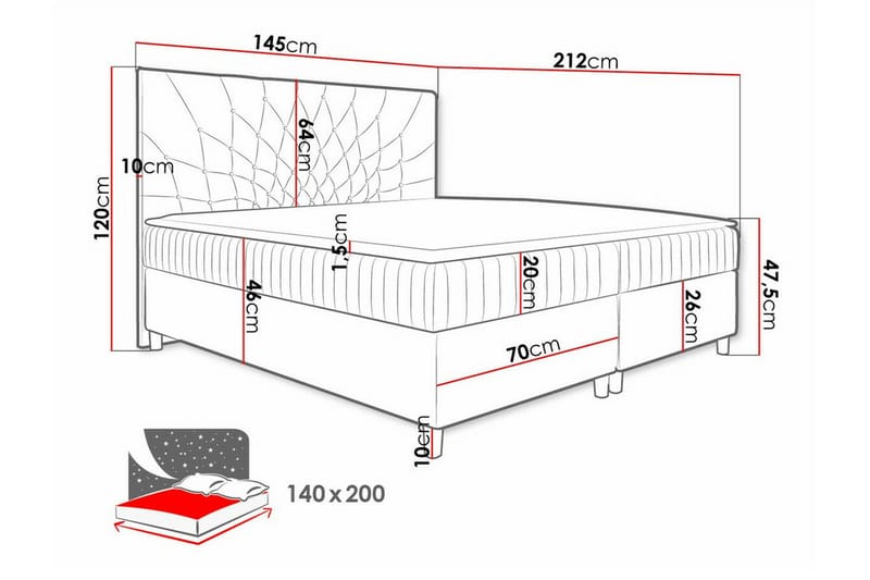 Boisdale Sengeramme 140x200 cm - Gul - Møbler - Senge - Sengeramme & sengestel