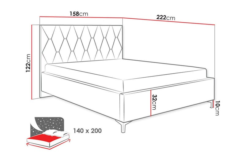 Boisdale Sengeramme 140x200 cm - Lyserød/Beige - Møbler - Senge - Sengeramme & sengestel