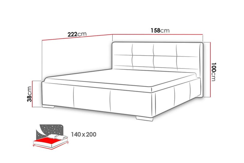 Boisdale Sengeramme 140x200 cm - Rød - Møbler - Senge - Sengeramme & sengestel