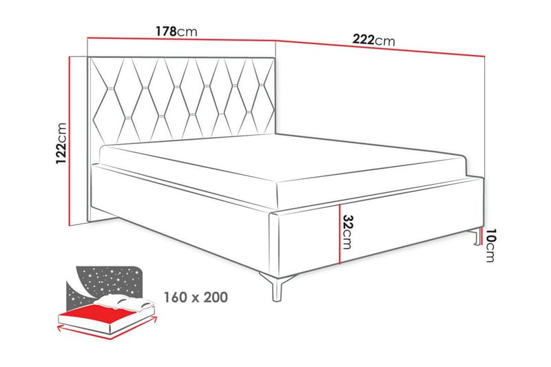 Boisdale Sengeramme 160x200 cm - Mørk rosa - Møbler - Senge - Sengeramme & sengestel