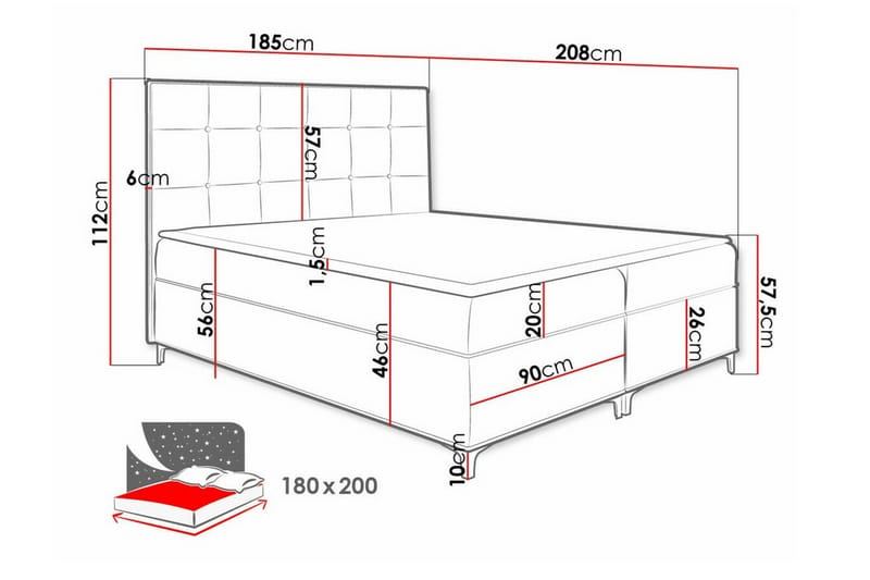 Boisdale Sengeramme 180x200 cm - Rød - Møbler - Senge - Sengeramme & sengestel