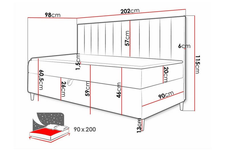 Boisdale Sengeramme 90x200 cm - Blå/Hvid - Møbler - Senge - Sengeramme & sengestel