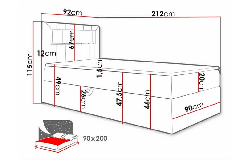 Boisdale Sengeramme 90x200 cm - Blå/Hvid - Møbler - Senge - Sengeramme & sengestel