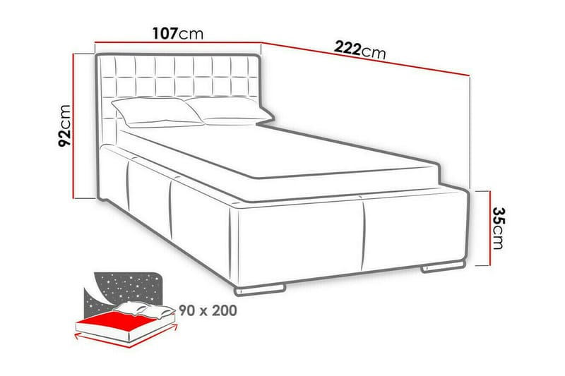 Boisdale Sengeramme 90x200 cm - Hvid - Møbler - Senge - Sengeramme & sengestel