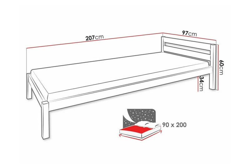 Carnew Sengeramme 90x200 cm - Hvid - Møbler - Senge - Sengeramme & sengestel