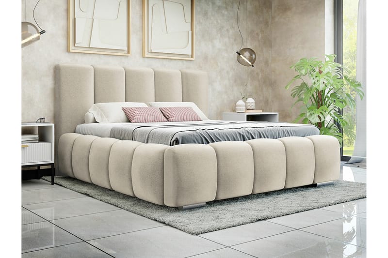 Cleaton Boblet Sengeramme 160x200 cm med Opbevaring - Beige/Lys beige - Møbler - Senge - Sengeramme & sengestel