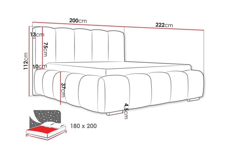 Cleaton Boblet Sengeramme 180x200 cm Med Opbevaring - Beige/Lys beige - Møbler - Senge - Sengeramme & sengestel