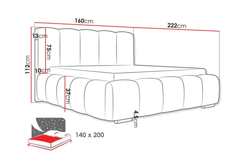 Cleaton Sengeramme 140x200 cm - Lyserød - Møbler - Senge - Sengeramme & sengestel