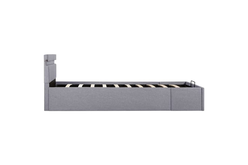 Hydraulisk Opbevaringsseng Med Led 100 X 200 Cm Stof Lysegrå - Grå - Møbler - Senge - Sengeramme & sengestel