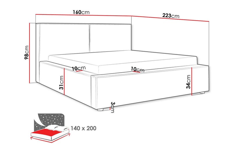 Knocklong Sengeramme 140x200 cm - Sort - Møbler - Senge - Sengeramme & sengestel