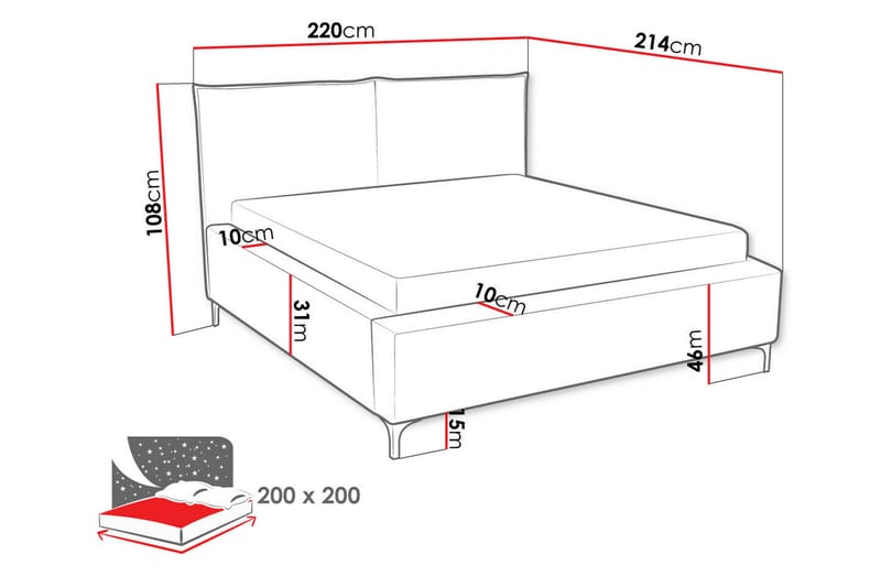 Knocklong Sengeramme 200x200 cm - Lyserødt - Møbler - Senge - Sengeramme & sengestel