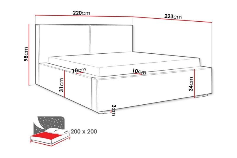 Knocklong Sengeramme 200x200 cm - Mørkegrå - Møbler - Senge - Sengeramme & sengestel