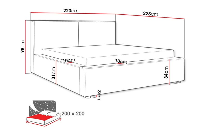 Knocklong Sengeramme 200x200 cm - Sort - Møbler - Senge - Sengeramme & sengestel