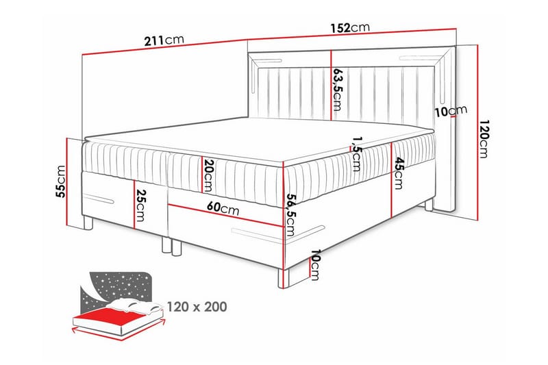 Lillsel Sengeramme 120x200 cm - Mørkerød - Møbler - Senge - Sengeramme & sengestel