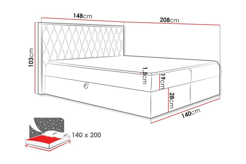 Oberting Sengeramme 140x200 cm - Sort/træ - Møbler - Senge - Sengeramme & sengestel