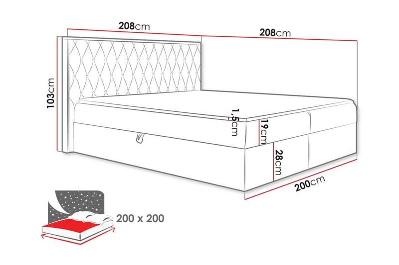 Oberting Sengeramme 200x200 cm - Lyserød/Brun - Møbler - Senge - Sengeramme & sengestel