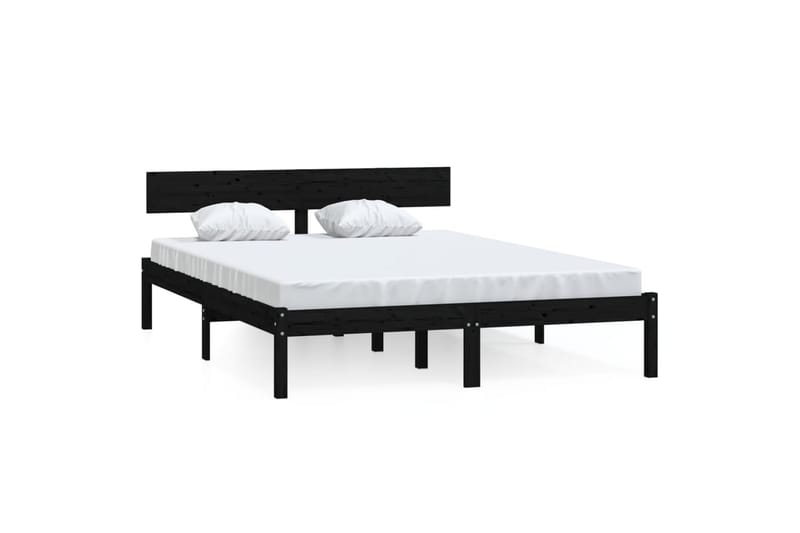 sengeramme 135x190 cm UK Double massivt fyrretræ sort - Sort - Møbler - Senge - Sengeramme & sengestel