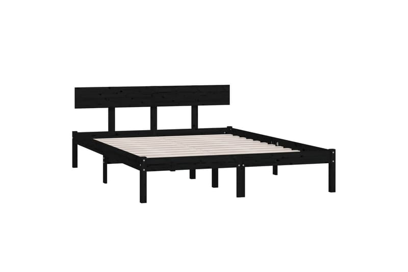 sengeramme 135x190 cm UK Double massivt fyrretræ sort - Sort - Møbler - Senge - Sengeramme & sengestel