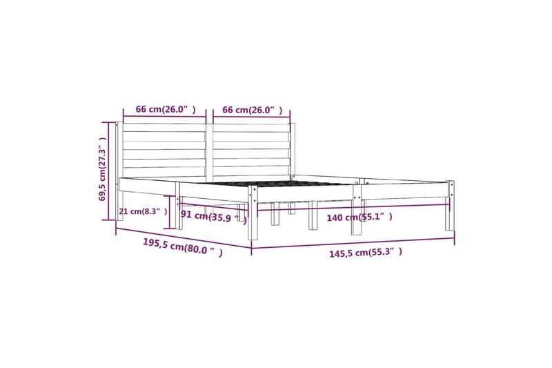 sengeramme 140x190 cm massivt fyrretræ hvid - Hvid - Møbler - Senge - Sengeramme & sengestel