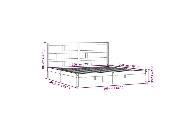 sengeramme 200x200 cm massivt fyrretræ grå - Grå - Møbler - Senge - Sengeramme & sengestel