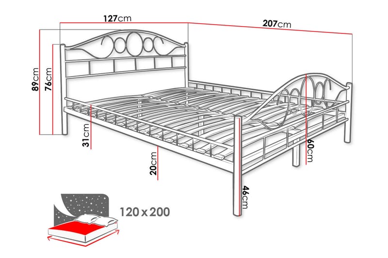 Sengeramme NOREMI 120x200 - Hvid - Møbler - Senge - Sengeramme & sengestel