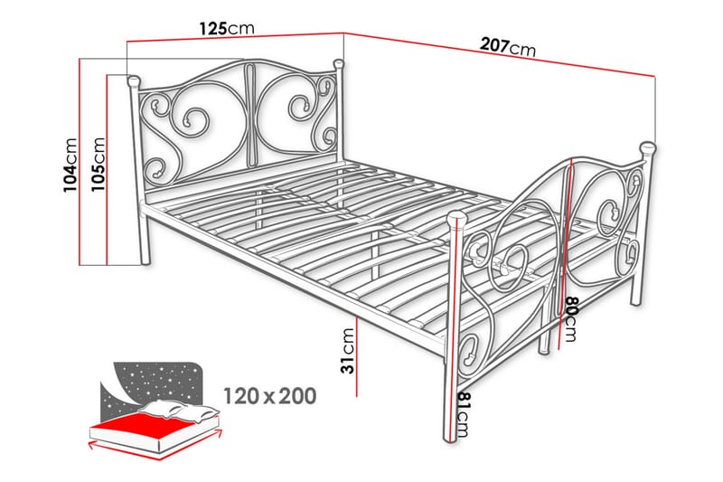 Sengeramme ROLEMI 120x200 - Hvid - Møbler - Senge - Sengeramme & sengestel