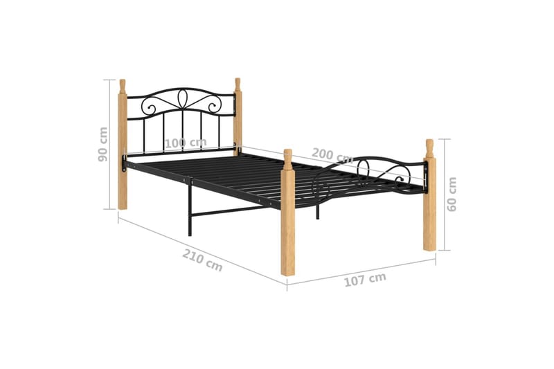 sengestel 100x200 cm massivt egetræ og metal sort - Sort - Møbler - Senge - Sengeramme & sengestel