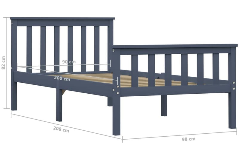 Sengestel 100x200 cm Massivt Fyrretræ Grå - Møbler - Senge - Sengeramme & sengestel