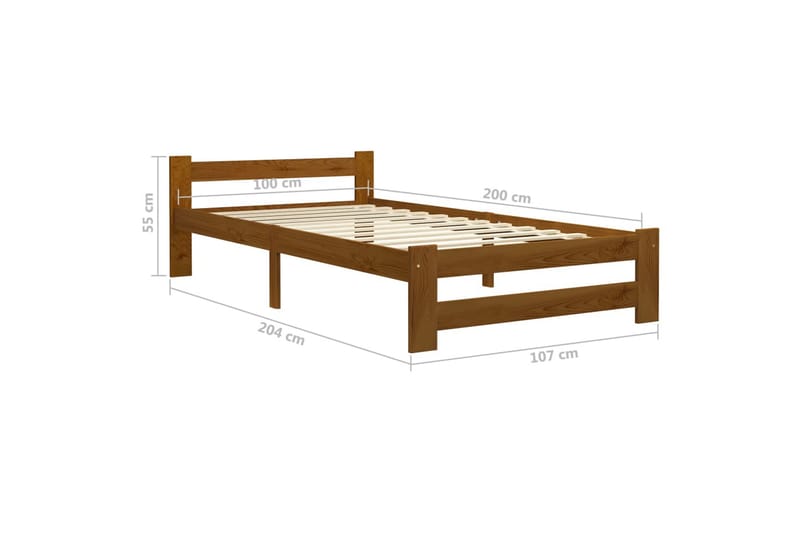 Sengestel 100x200 cm massivt Fyrretræ Honningbrun - Brun - Møbler - Senge - Sengeramme & sengestel