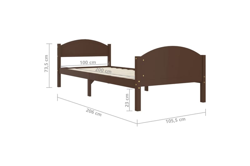 sengestel 100x200 cm massivt fyrretræ mørkebrun - Brun - Møbler - Senge - Sengeramme & sengestel