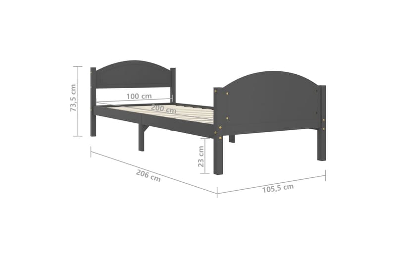 sengestel 100x200 cm massivt fyrretræ mørkegrå - Grå - Møbler - Senge - Sengeramme & sengestel