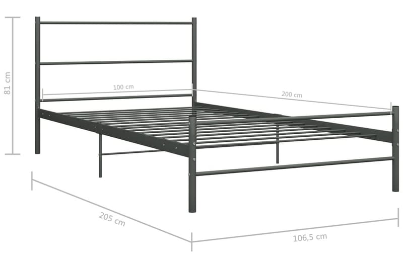 Sengestel 100x200 cm Metal Grå - Møbler - Senge - Sengeramme & sengestel