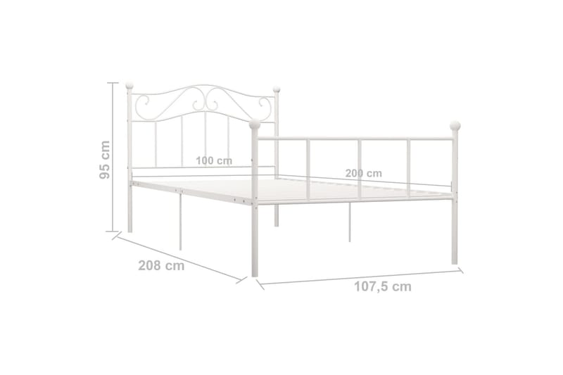 Sengestel 100x200 cm Metal Hvid - Hvid - Møbler - Senge - Sengeramme & sengestel