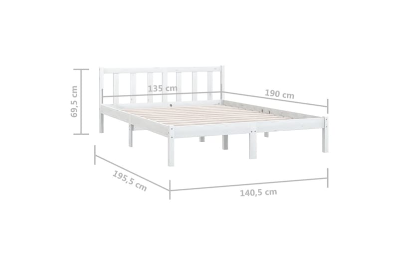 sengestel 135x190 cm UK Double massivt fyrretræ hvid - Hvid - Møbler - Senge - Sengeramme & sengestel