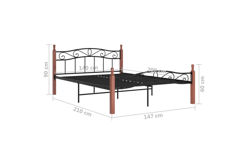 sengestel 140x200 cm massivt egetræ og metal sort - Sort - Møbler - Senge - Sengeramme & sengestel