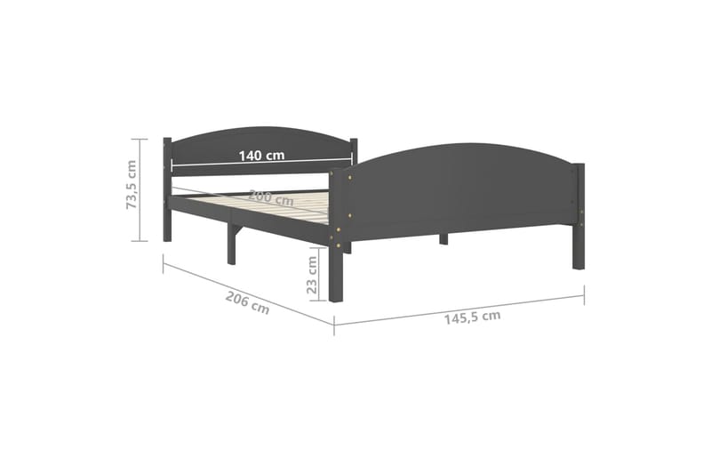 sengestel 140x200 cm massivt fyrretræ mørkegrå - Grå - Møbler - Senge - Sengeramme & sengestel