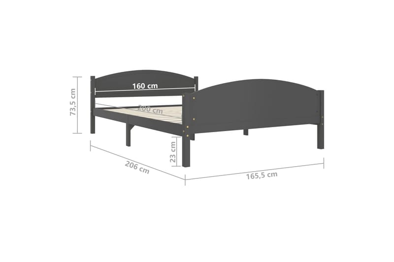 sengestel 160x200 cm massivt fyrretræ mørkegrå - Grå - Møbler - Senge - Sengeramme & sengestel