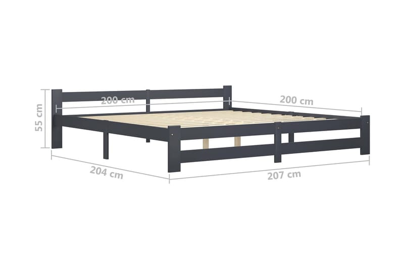 sengestel 200x200 cm massivt fyrretræ mørkegrå - Grå - Møbler - Senge - Sengeramme & sengestel