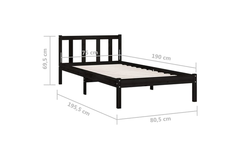 sengestel 75x190 cm UK Small Single massivt fyrretræ sort - Sort - Møbler - Senge - Sengeramme & sengestel