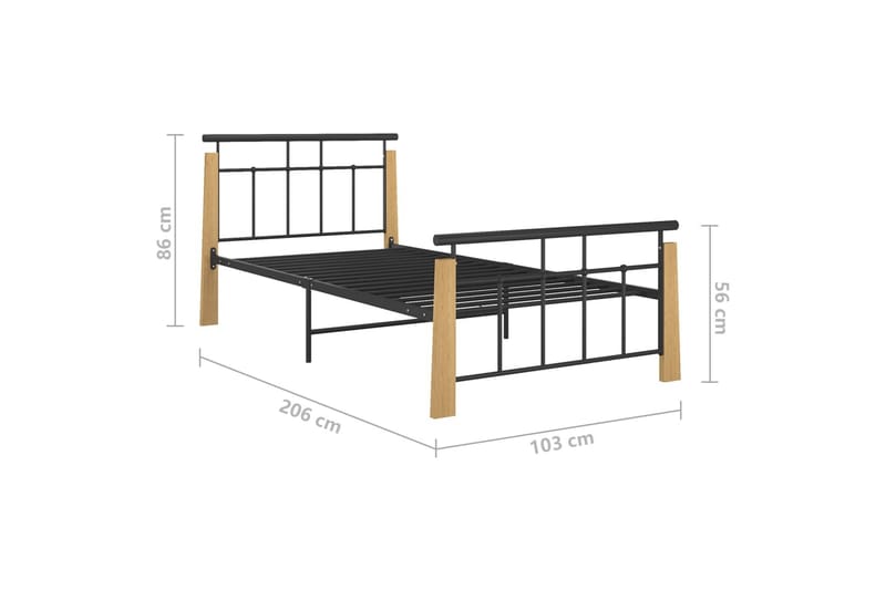 sengestel 90x200 cm massivt egetræ og metal - Sort - Møbler - Senge - Sengeramme & sengestel