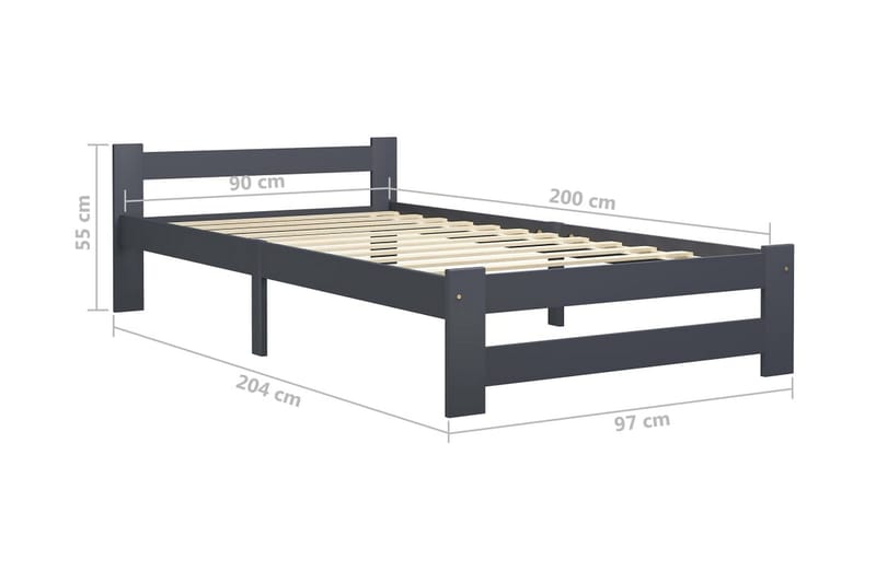 Sengestel 90x200 cm massivt Fyrretræ Mørkegrå - Grå - Møbler - Senge - Sengeramme & sengestel