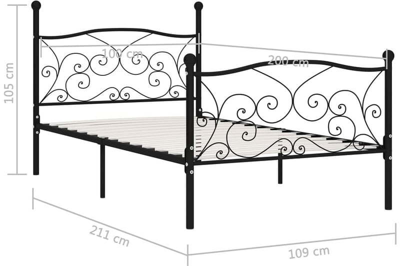 sengestel med lamelbund 100 x 200 cm metal sort - Sort - Møbler - Senge - Sengeramme & sengestel