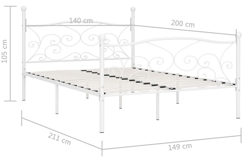 sengestel med lamelbund 140 x 200 cm metal hvid - Hvid - Møbler - Senge - Sengeramme & sengestel